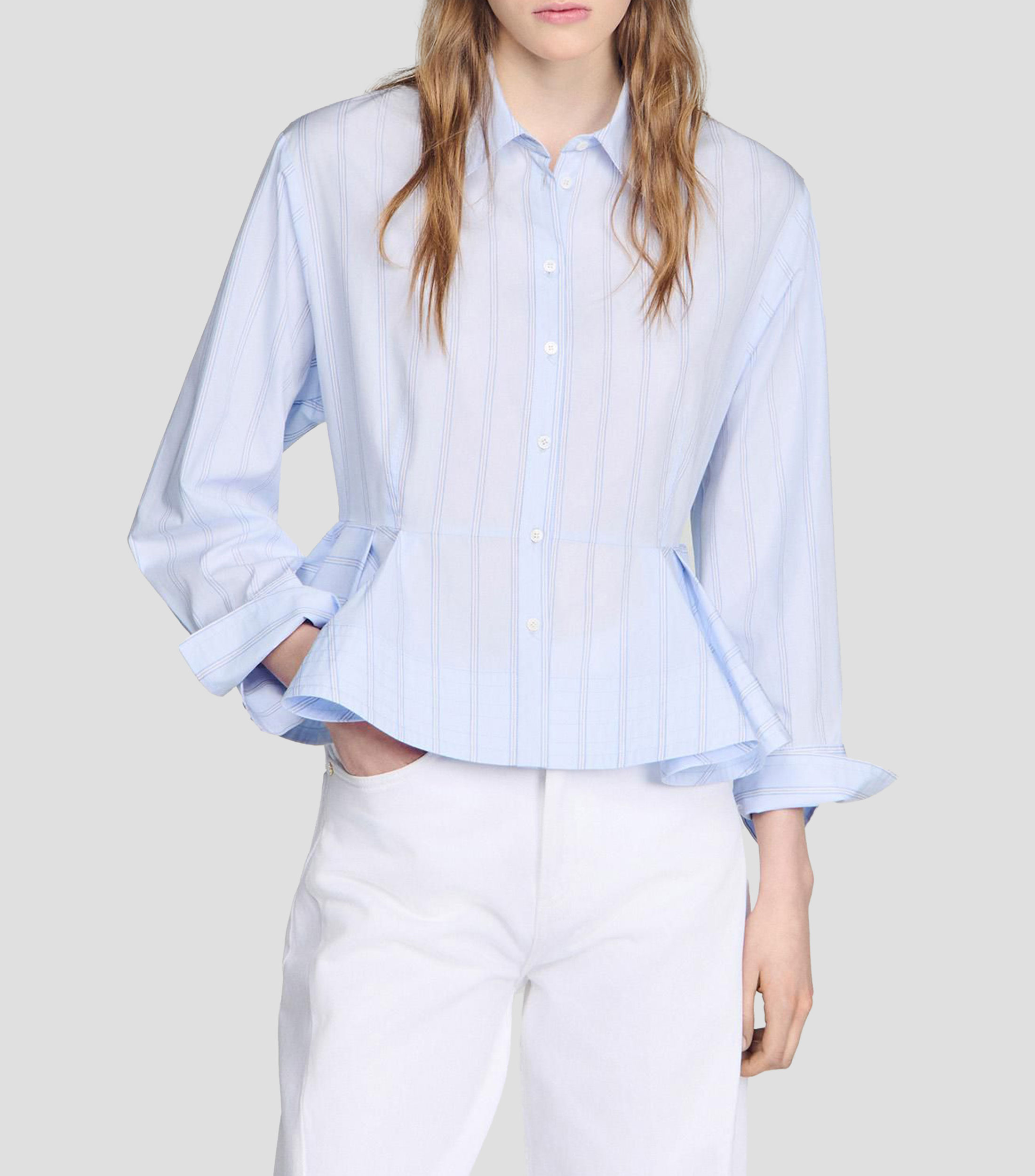 Camisa con líneas manga larga Mujer
